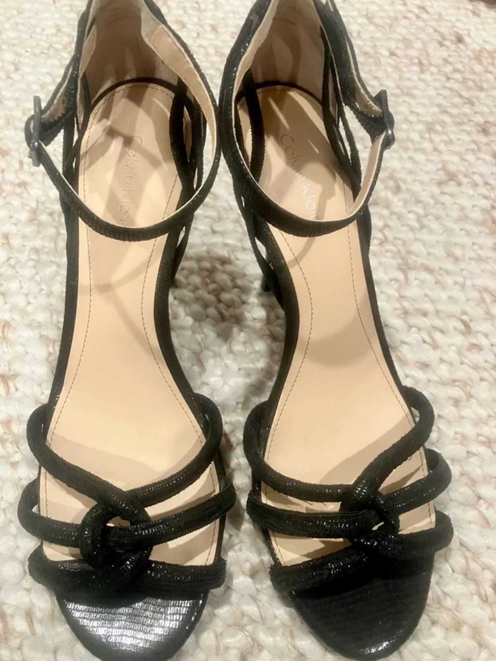 NWOT Calvin Klein Oliana Black Strappy Heeled Sandals (Sz 7.5M) - Picture 3 of 6